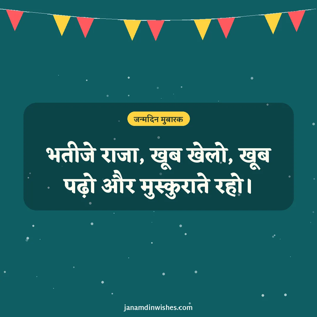 Birthday wish image for nephew: भतीजे राजा, खूब खेलो, खूब पढ़ो और मुस्कुराते रहो।
