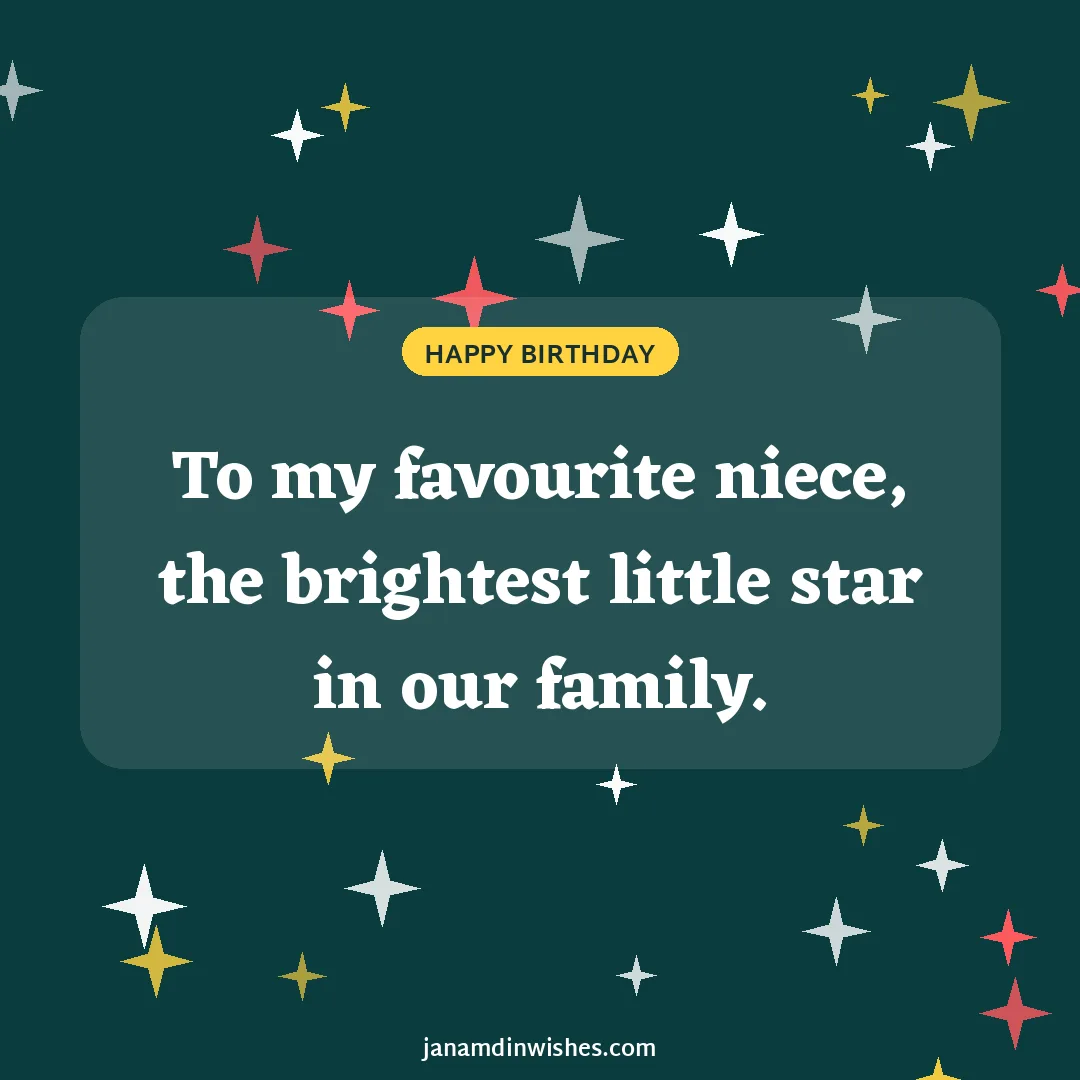Birthday wish image for niece: To my favourite niece, the brightest little star in our family.